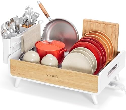 Urackify Bamboo Dish Drying Rack, White