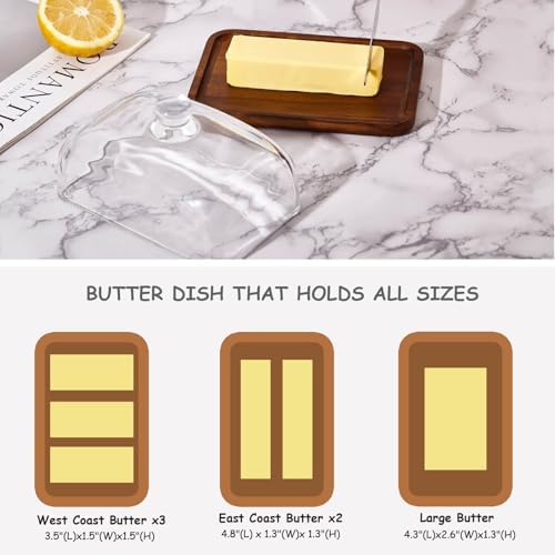 butter dish with lid, glass airtight lid keeps butter soft, for