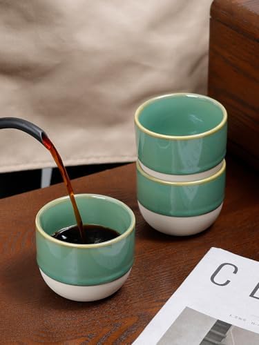 4oz Green Ceramic Espresso Cups Set of 4, Demitasse Coffee Cups