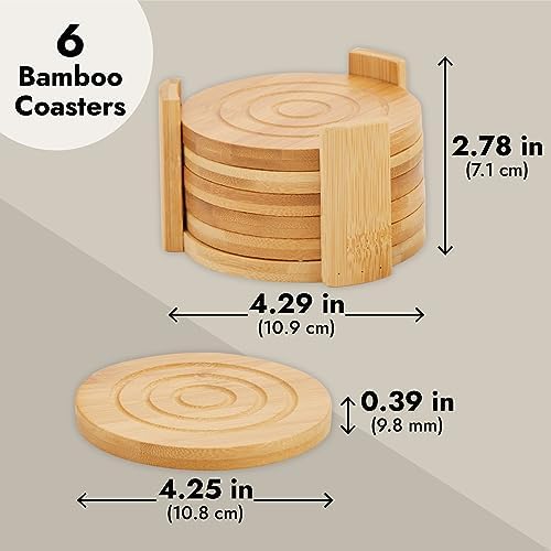 Juvale Coasters Set of 6-4.3-Inch Round Light Brown Bamboo Wood with
