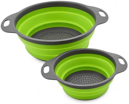 2-Piece Collapsible Colander Set, Large and Medium, Gray and Green