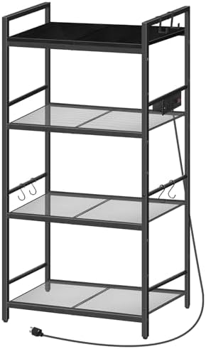 MAHANCRIS Bakers Rack with Power Outlet, Black