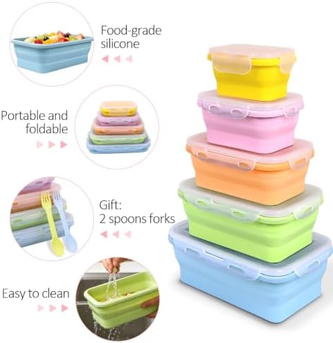 Set of 5 Collapsible Silicone Food Storage Containers With