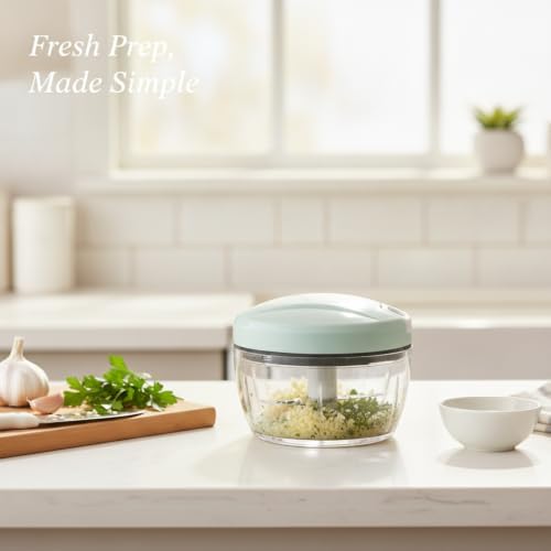 Manual Food Chopper, Pull-String Mincer for Garlic and Herbs, Compact