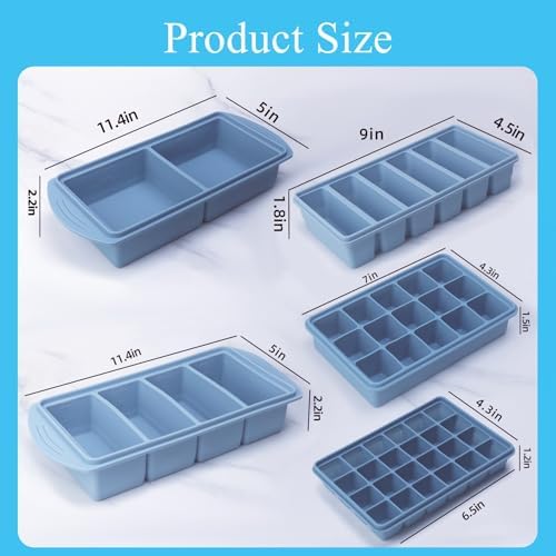 Silicone Freezer Molds Gift Set with 1,and 2 Tbsp, 1/2, 1, and 2 Cup