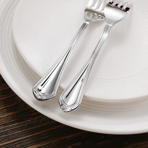 KEAWELL Premium Pearl Edge 20/45/65-Piece Silverware Set (65, Silver)