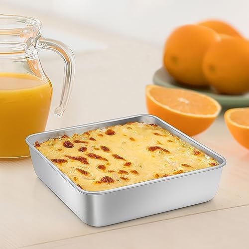 TeamFar Square Cake Pan, 6 Inch Stainless Steel Square Baking Pan Set