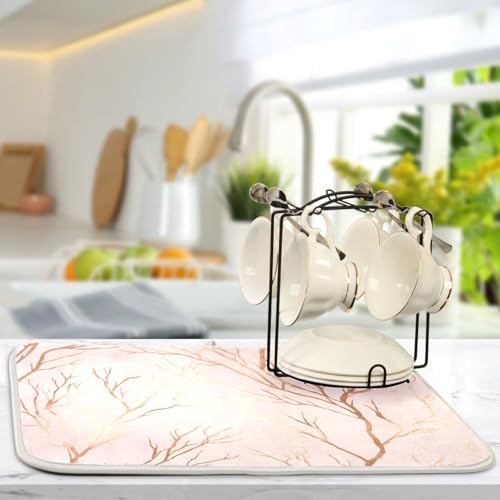 OTVEE Bare Branch Art Dish Drying Mat for Kitchen Counter Absorbent
