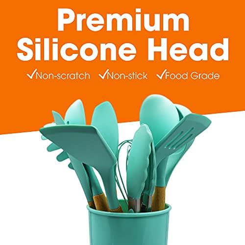 Cheer Collection Silicone Spatula Set, 12 Piece, Aqua