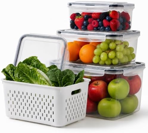 3-Pack BPA-Free Fruit Storage Containers for Fridge with Removable
