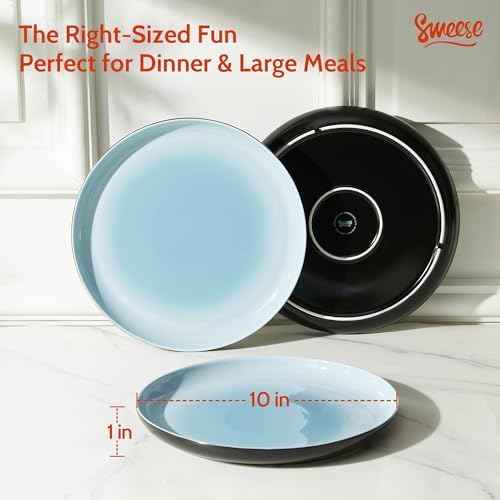 Sweese Porcelain Dinner Plates Set of 6, 10 Inch Lightweight Round