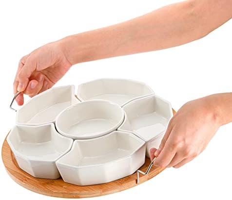 ZENFUN Chip and Dip Serving Set, 11'' Divided Serving Platters Tray