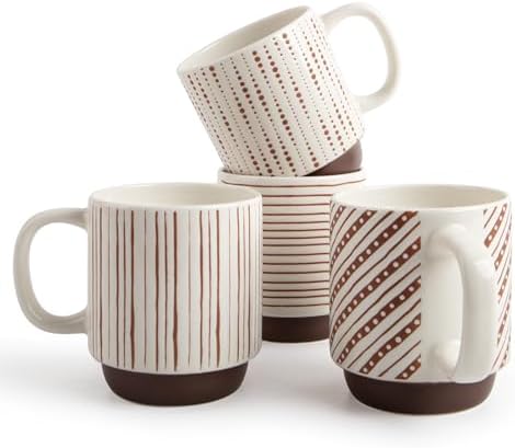 DOWAN Stackable Coffee Mugs, 12 oz Ceramic Coffee Mug Set of 4, Coffee