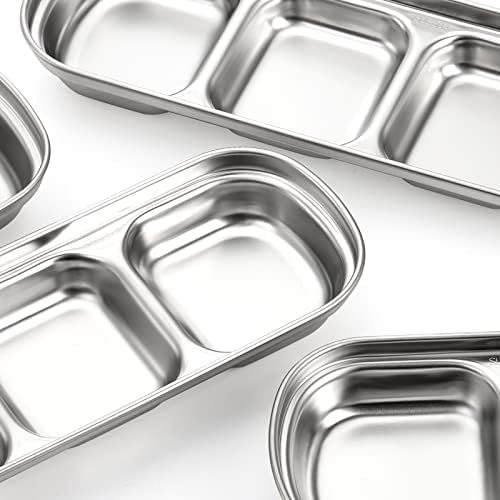 SOUJOY 4 Pcs Stainless Steel Sauce Dish, Divided Seasoning Sauces Dip
