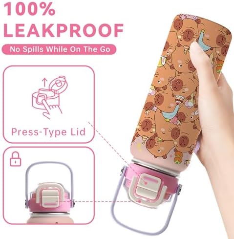 Capybara 18oz Insulated Water Bottle, 2-in-1 Lid, Gift for Girls