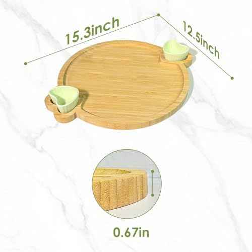 Charcuterie Boards,Cute Bamboo Cheese Board,House Warming Gifts New Home,Wedding Bridal Shower Gift,Valentine Birthday Mother's Day for Women Mom,Round Meat Fruit Serving Tray Platter