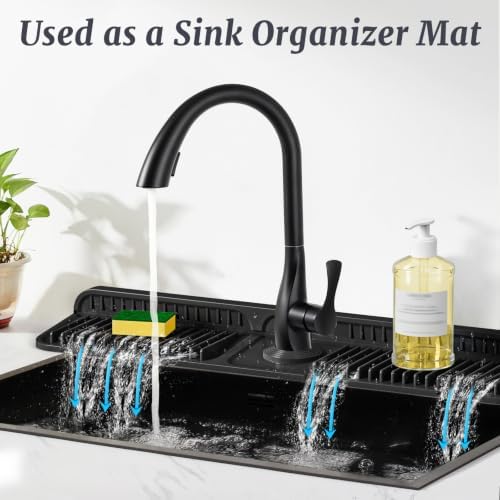 PoYang 24 Inch Faucet Mat for Kitchen Sink Splash Guard, Silicone