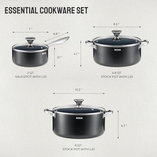 BEZIA Nonstick Induction Cookware Set, 6-Piece Pots and Pans Set with
