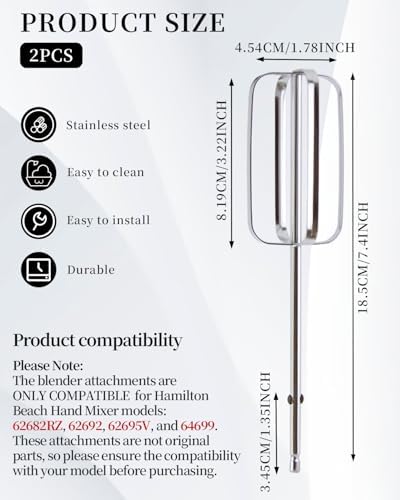 2-Piece Hand Mixer Beater Attachments for Hamilton Beach 62682RZ