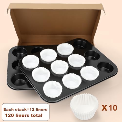 Muffin Pan & Cupcake Pan, 2 Pack 12-Cup Muffin Tin for Baking with 120