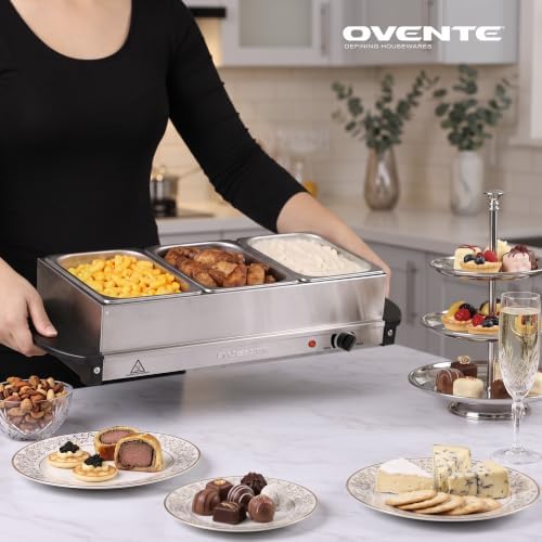 OVENTE Electric Buffet Server and Food Warmer, Three 1.5 Qt, Silver