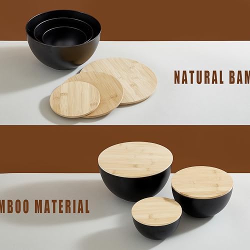 JOYMAY Salad Bowl with Lid, Mixing Bowl Salad Bowl Set, Natural Bamboo