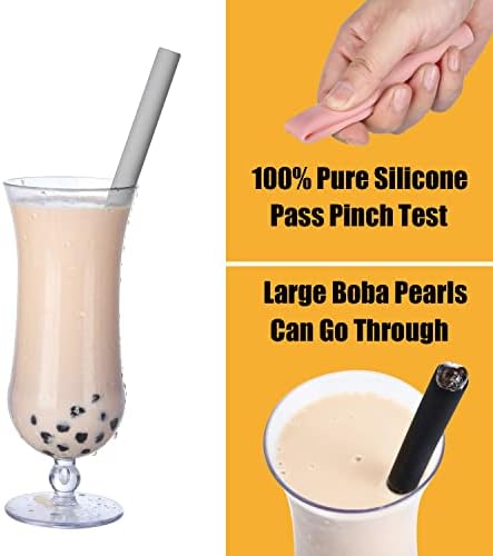 ALINK Reusable Silicone Boba Tea Straws, Pack of 8 with Brush and Case