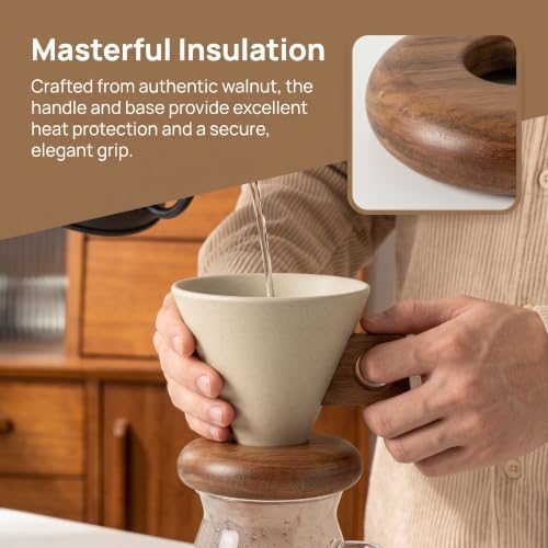 Handmade Ceramic Pour Over Coffee Cup with Walnut Stand