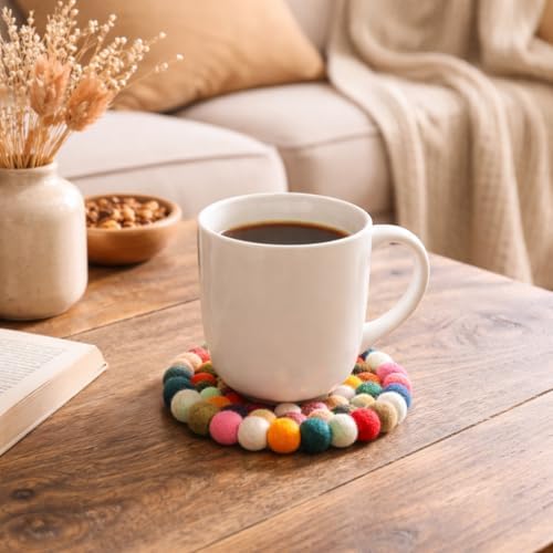 Round Felt Ball Coasters - 100% Merino Wool Table Coasters - Felt
