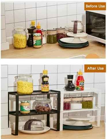 2 Pack Metal Storage Shelves Countertop Organizers, Shelf Risers, Stackable,Spice Rack