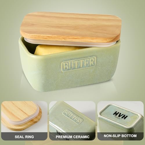 HVH Ceramic Butter Dish with Lid for Countertop, Airtight Butter