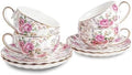 Agyiuns Tea Cup and Saucers, 6.4oz Floral Tea Cups with Gold Trim