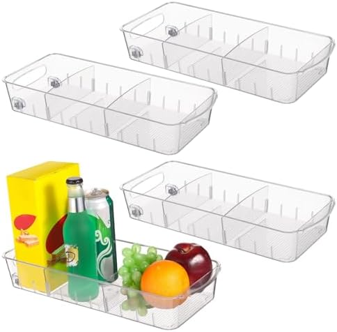 4 PCS Fridge Organizer Bins With Wheels, Roll Out Refrigerator