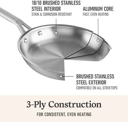 Calphalon Brushed 3-Ply Stainless Steel Cookware Set w/Turbo Heat Tech 3 Piece Includes Fry and Sauce Pan Set, Induction, Oven Safe 450F, Brushed Stainless Silver