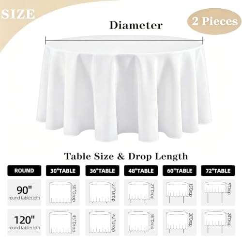 120 Inch Round Tablecloth 2 Pack White Table Cloths