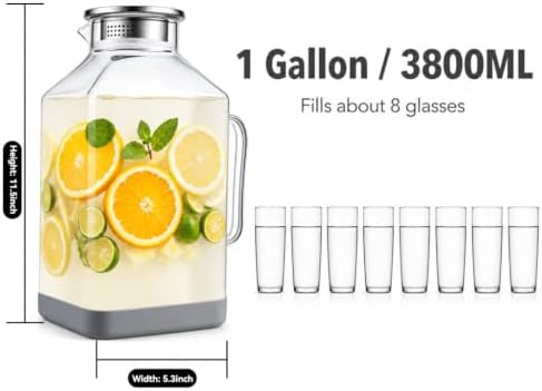 1 Gallon Square Borosilicate Glass Pitcher with Dual-Pour Lid