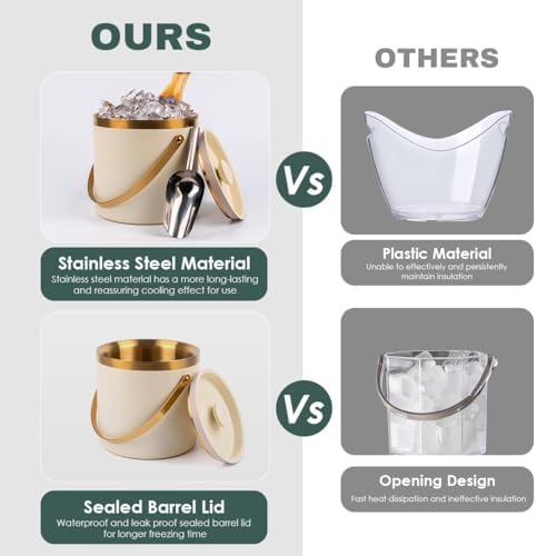 3L beige white Double Wall Insulated Stainless Steel Ice Bucket with