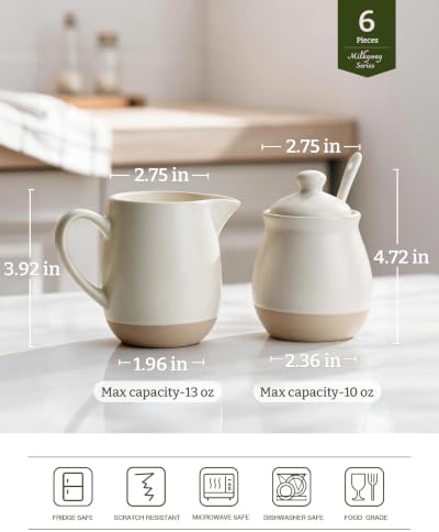 famiware 10oz Sugar Bowl & 13oz Creamer Set, Coffee Serving Set, Matte