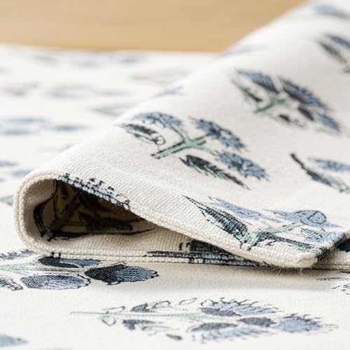 Block Print Floral Decorative Placemats Set of 6, Dusty Blue