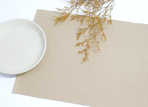 PurpleEssences Solid Ribbed Placemats 13x19 in Set of 4 - Natural