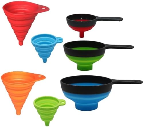 KongNai Silicone Collapsible Kitchen Funnels 4 Pack + Wide Mouth