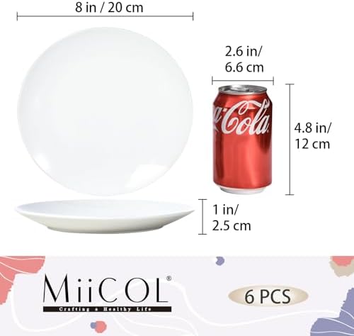 Miicol Ceramic Appetizer Plates Set of 6, White Dessert Plates 8 Inch