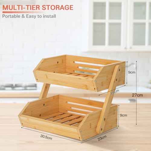 G.a HOMEFAVOR 2-Tier Bamboo Fruit Basket for Kitchen Counter, Self-assembly