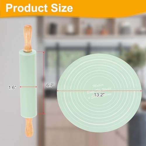 uxcell 6.7 Inch Silicone Rolling Pin and Pastry Baking Mat Set Small