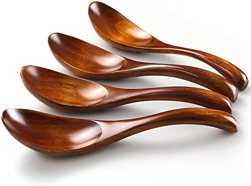 AOOSY Woode Soup Spoon for Eating, 4 Pcs Japanese Style Tablespoons