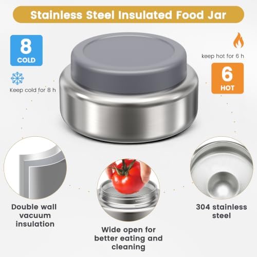 Stainless Steel Bento Box Kids Adult with 7oz Soup Thermo, Transparent