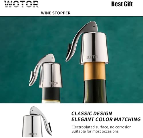 WOTOR Stainless Steel Wine Bottle Stoppers with Silicone, Silver