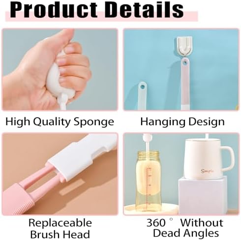 Spong Bottle Brush 5PCS Cup Brushes Sponge Baby Bottle Brushes Long