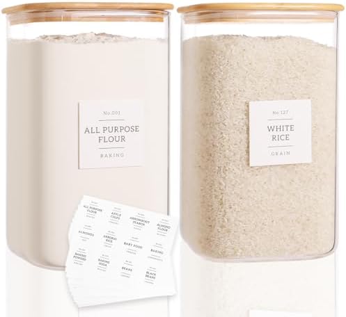 CZZGSM 2 Pack Square Glass Flour and Sugar Containers with 132 Kitchen