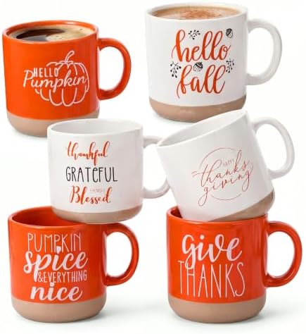 Sieral 6 Pcs Fall Coffee Mugs Thanksgiving 12 oz Ceramic Mug, 6